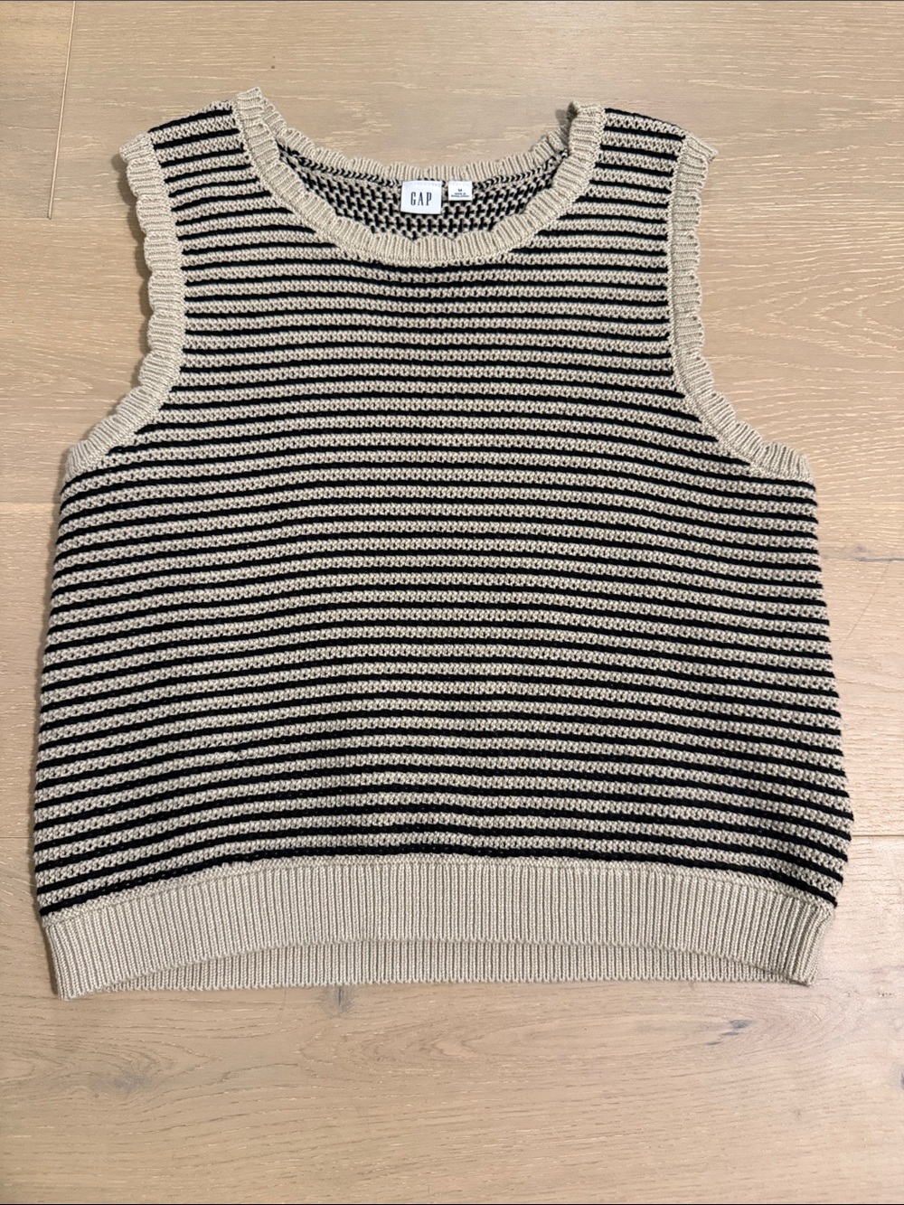 GAP Black & Cream Striped Knit Sleeveless Sweater Tank